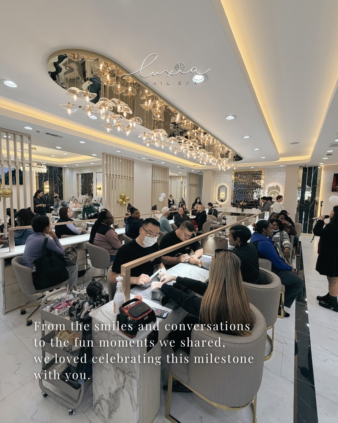 Luxia Nail Spa North Charleston busy salon with happy clients and skilled technicians